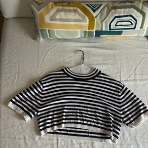 Zara Black/Navy and White Striped Crop Top